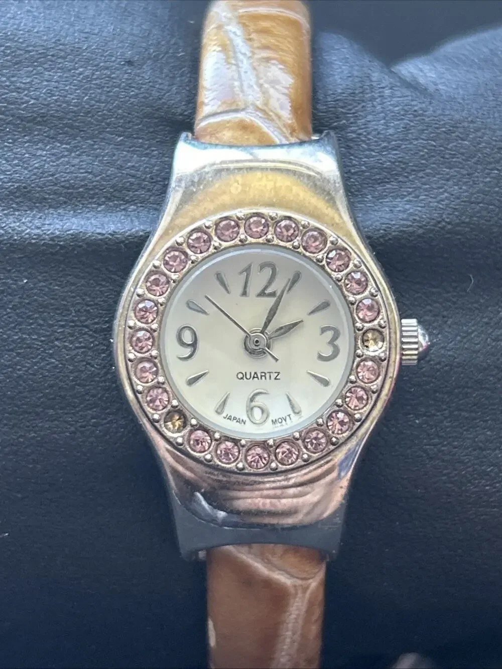Silver Tone Pink Rhinestone Bezel Women’s Quartz Watch